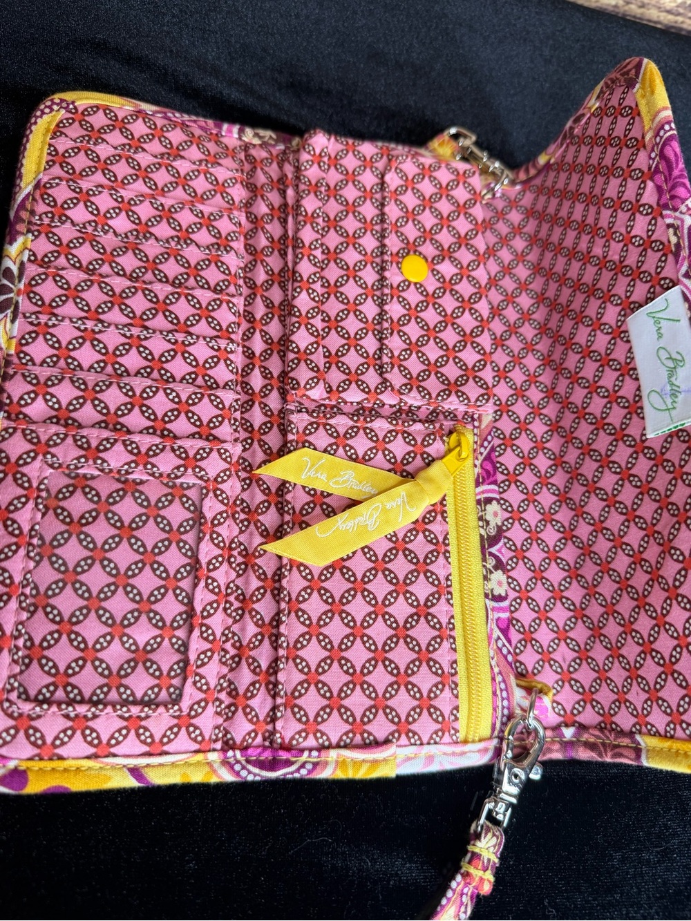 Vera Bradley Yellow and Pink Paisley Quilted Crossbody - Picture 4 of 5